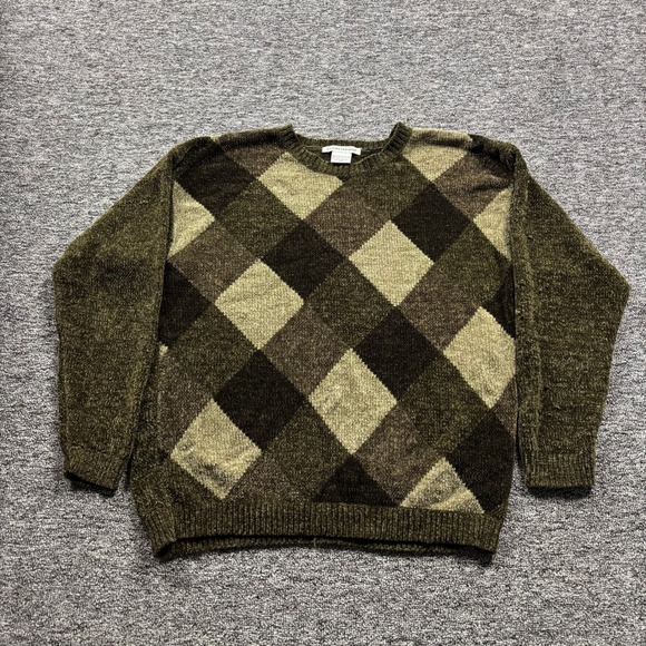 Knightsbridge Other - Vintage 1990s Knightsbridge Argyle Chenille Knit Grandpa Sweater Olive Green Med